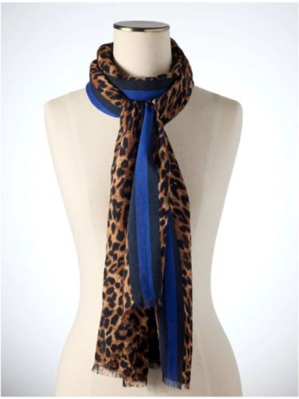 TALBOTS Leopard/BLUE Oblong Scarf 72" X 27"
